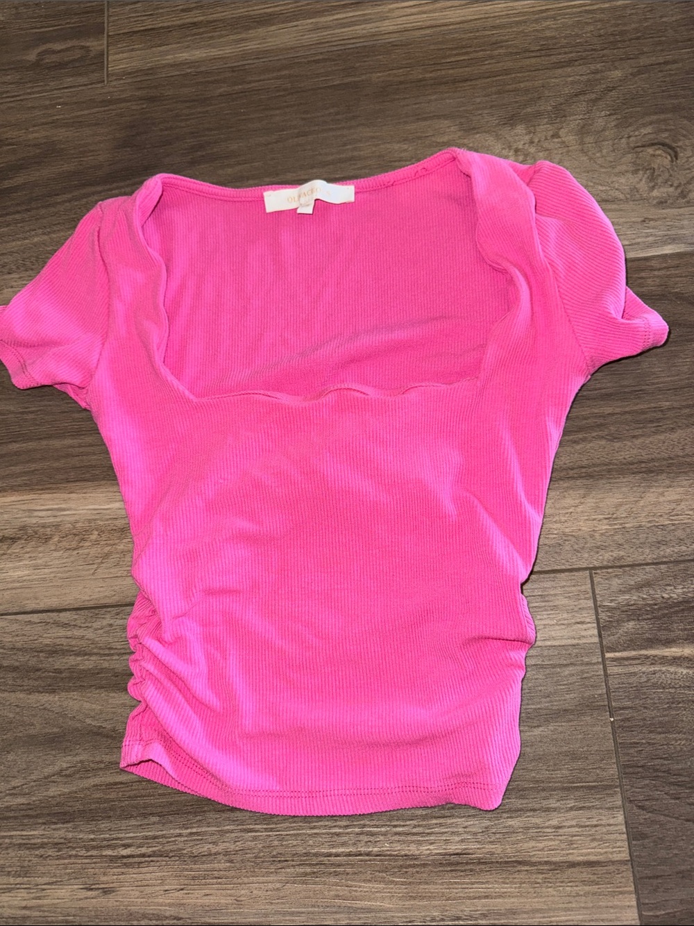 Ruched Pink Ribbed Scoop Neck Top